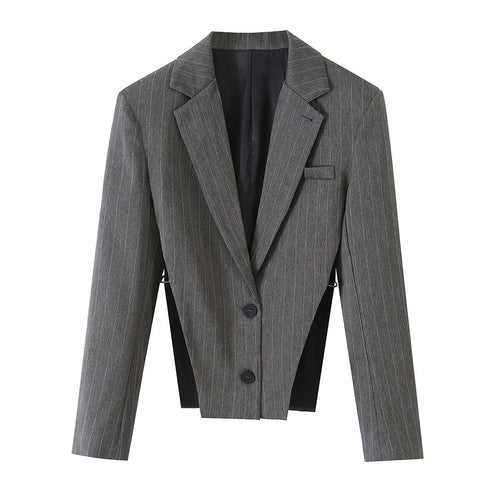 Damen Kurzgeschnittener Nadelstreifen-Blazer mit seitlichen Cut-Outs und Schnürdetail Shop Nory