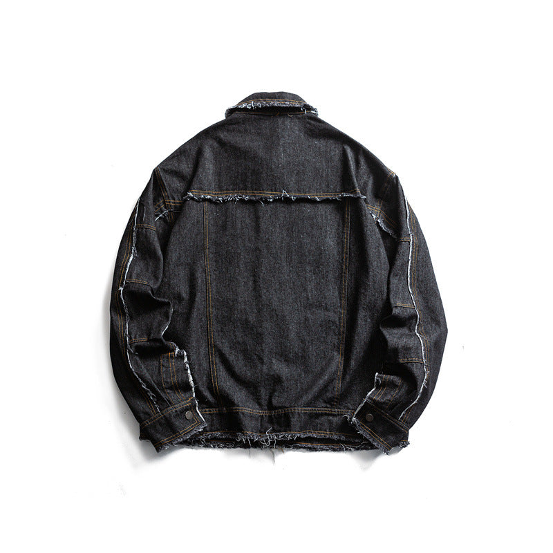 Herren Oversize Jeansjacke mit ausgefransten Kanten und großen Pattenstaschen Shop Nory