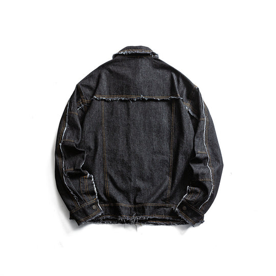 Herren Oversize Jeansjacke mit ausgefransten Kanten und großen Pattenstaschen Shop Nory