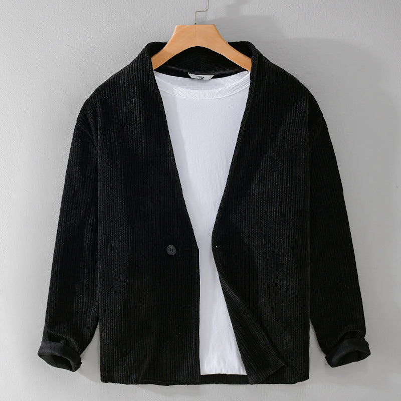 Herren Cord-Overshirt-Sakko mit V-Ausschnitt und Ein-Knopfverschluss Shop Nory