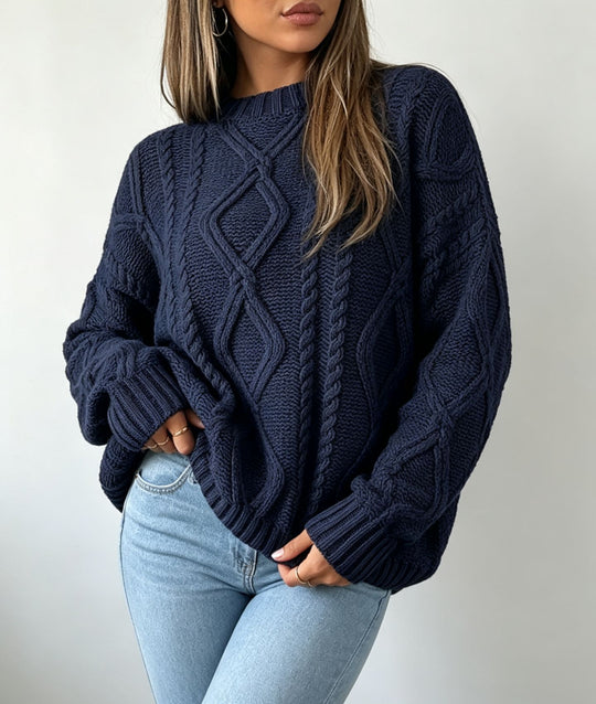 Damen Oversize Flechtstrick-Pullover mit Zopfmuster und Rundhals Shop Nory
