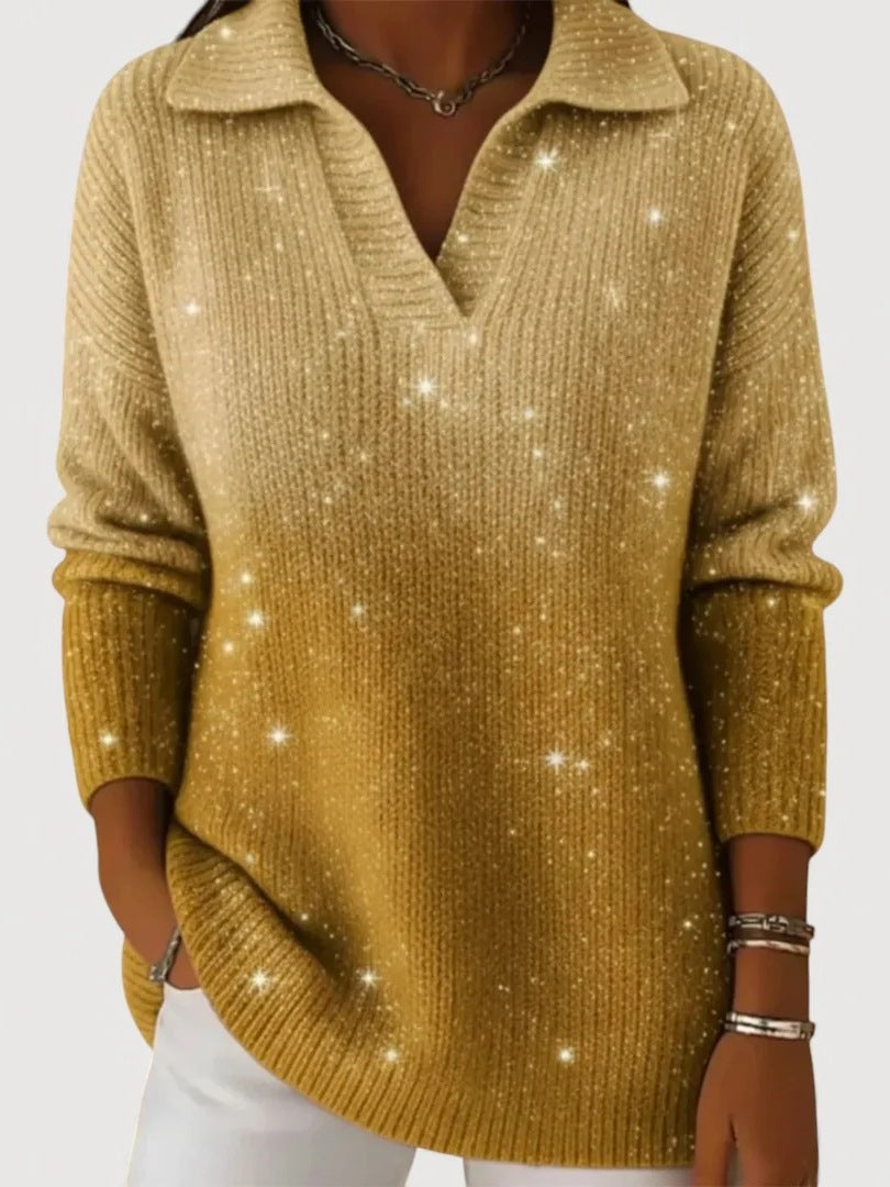 Damen Modischer Strickpullover mit V-Ausschnitt