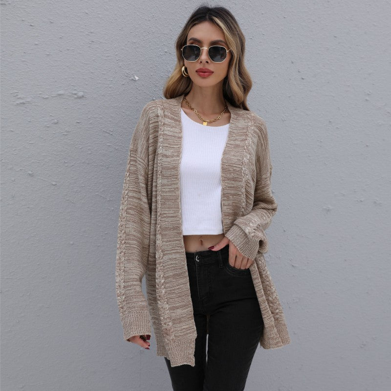 Damen Lässiger Oversize-Strickcardigan mit Zopfmuster offener Front Shop Nory