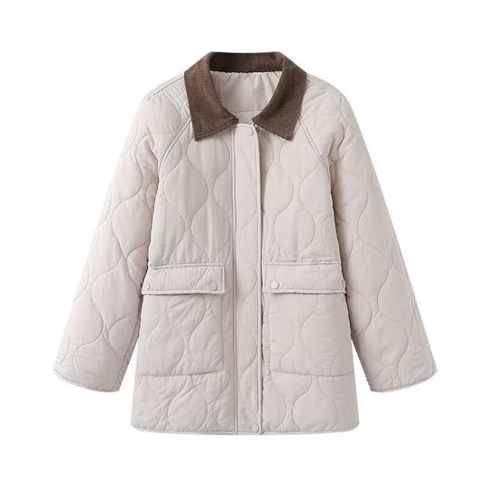 Damen Steppjacke mit Cordkragen, Oversize‑Boxy‑Schnitt und Druckknopffront Shop Nory