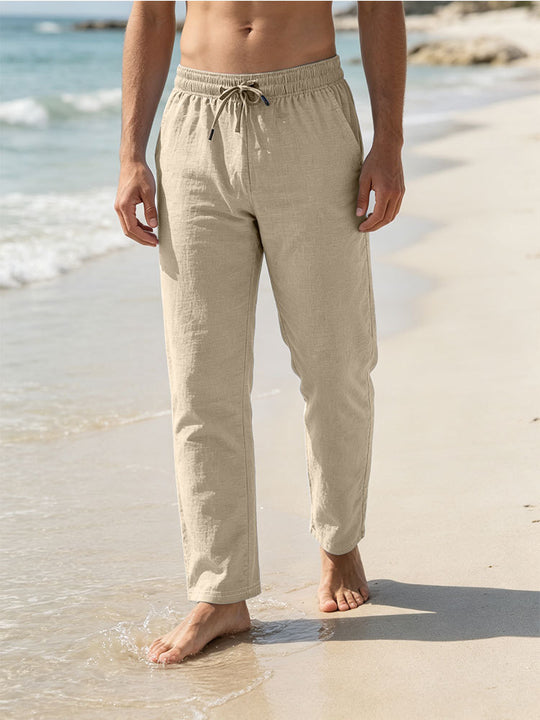 Herren Leichte Leinen-Baumwoll-Hose mit Tunnelzug, elastischem Bund und geradem Schnitt Shop Nory