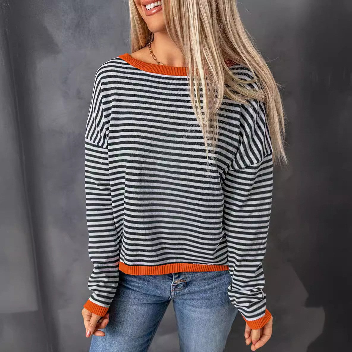 Damen Lässiger Gestreifter Pullover Shopnory