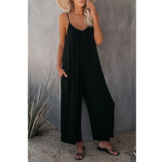 Damen Lässiger Sommer-Jumpsuit mit tiefem Ausschnitt und praktischen Taschen
