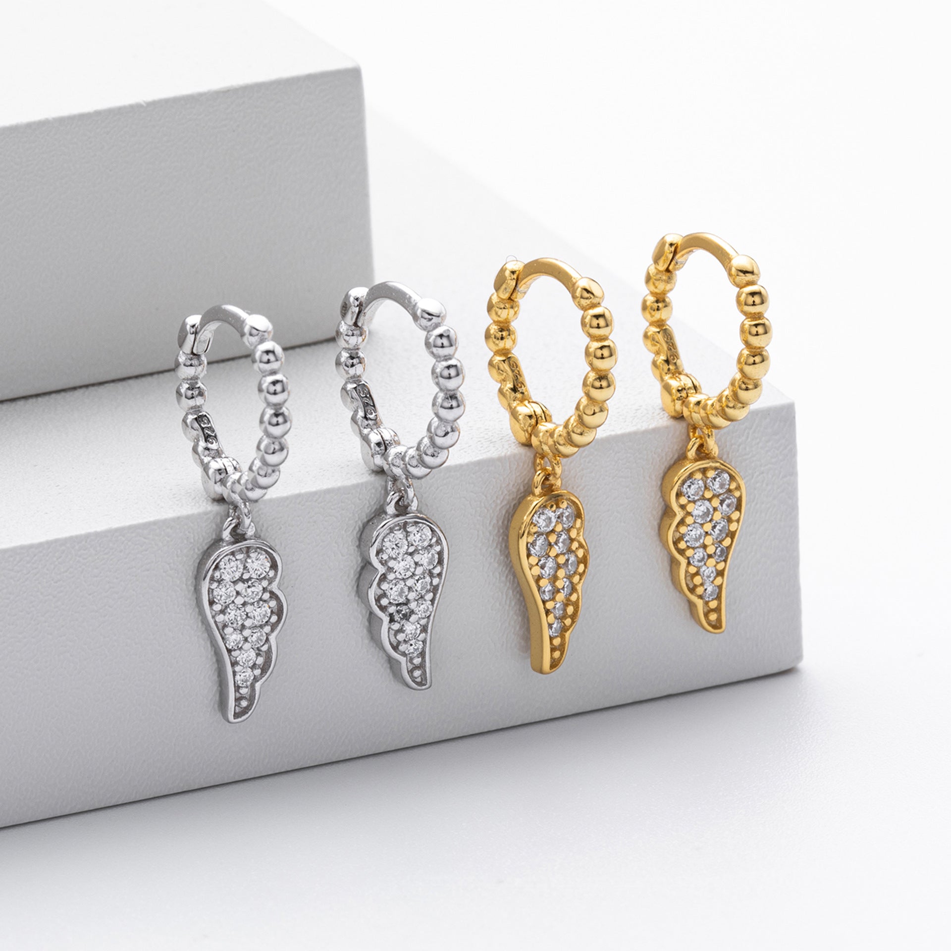 Damen Ohrhänger mit luxuriösem Engelsflügel-Design aus hochwertigem 925 Sterling Silber Shop Nory