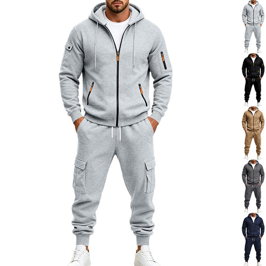 Herren Funktionales Cargo-Sweatset mit Kapuzenjacke und Mehrfachtaschen-Jogger Shop Nory