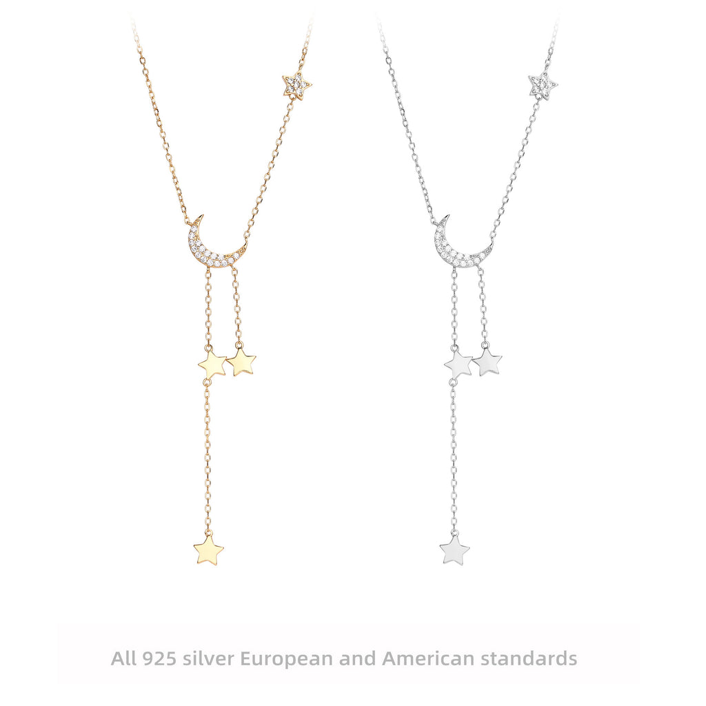 Damen Halskette mit funkelndem Mond- und Sternenmotiv aus hochwertigem 925 Sterling Silber Shop Nory