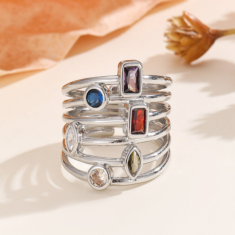 Damen Mehrreihiger Ring mit bunten Edelsteinen Shop Nory