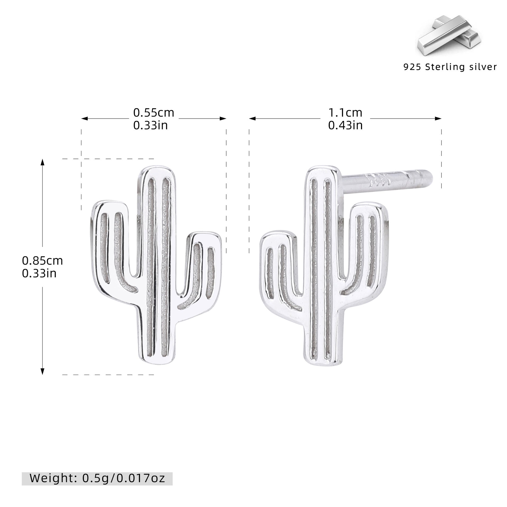 Damen Ohrstecker im stilvollen Kaktusdesign aus 925 Sterling Silber Shop Nory