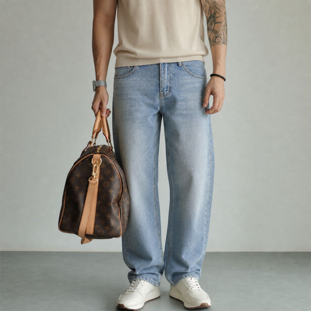 Damen Weite High-Waist Denim-Jeans mit ausgestelltem Bein und Vintage-Waschung Shop Nory