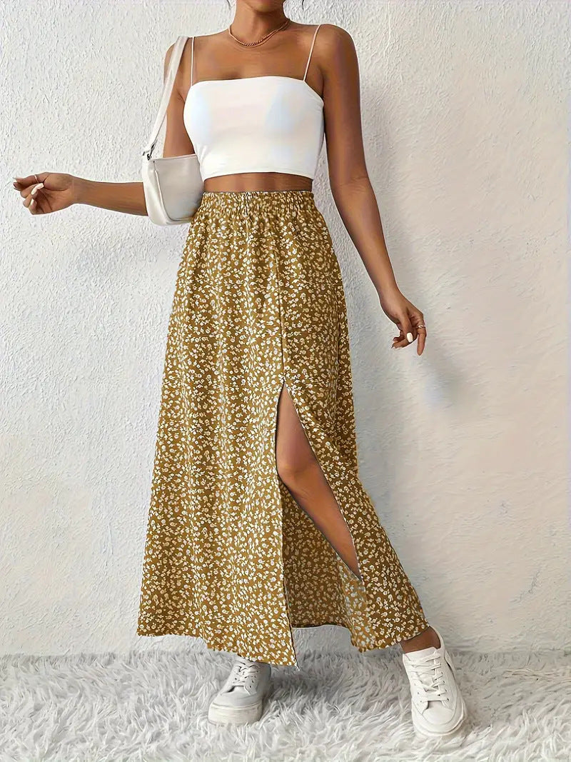Damen Maxirock mit elegantem Schlitz und floralem Muster