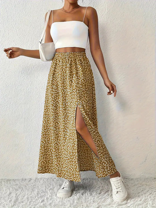 Damen Maxirock mit elegantem Schlitz und floralem Muster