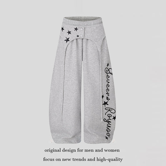 Damen Extraweite Palazzo-Loungehose mit hohem Bund, Druckschrift-Detail und verstellbarem Saum Shop Nory