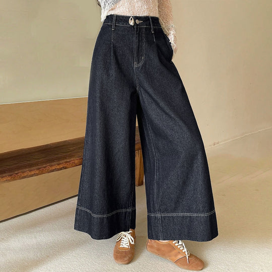 Damen High-Waist Culotte-Jeans aus schwerem Wide-Leg-Denim mit dekorativer Vordernaht Shop Nory