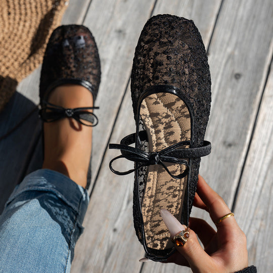 Damen elegante Ballerinas mit floralen Applikationen und rutschfester Sohle