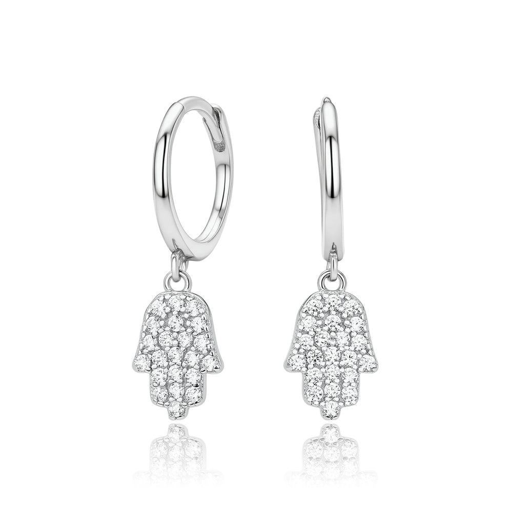 Damen Ohrhänger mit funkelndem Hand-Motiv aus 925 Sterling Silber Shop Nory
