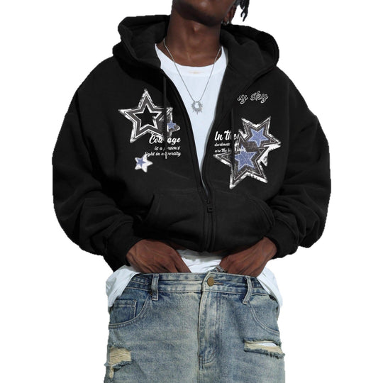 Herren Kapuzenjacke mit praktischem Reißverschluss und stylischem Sternenmotiv