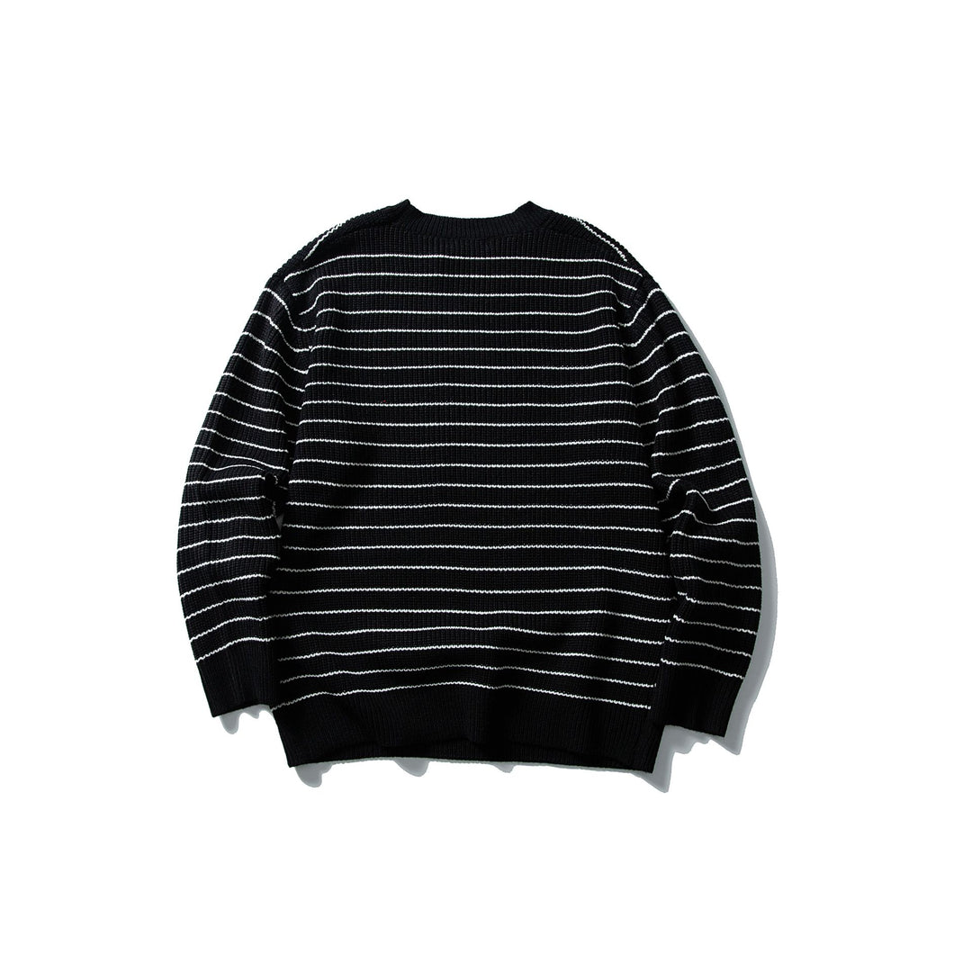 Unisex Gestreifter Strickpullover im Breton‑Look mit grober Rippstruktur und Rundhalsausschnitt Shop Nory