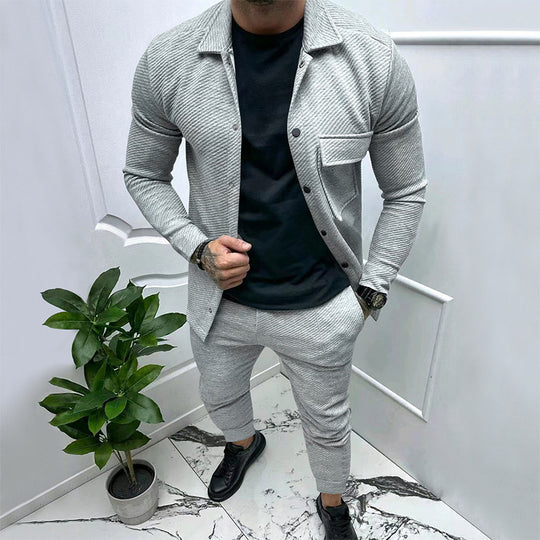 Herren Strukturiertes Jersey-Freizeitset mit Overshirt und Tapered Jogginghose Shop Nory