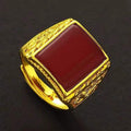 Herren Ring mit kunstvollem rotem Stein und eleganter goldfarbener Umrandung Shop Nory