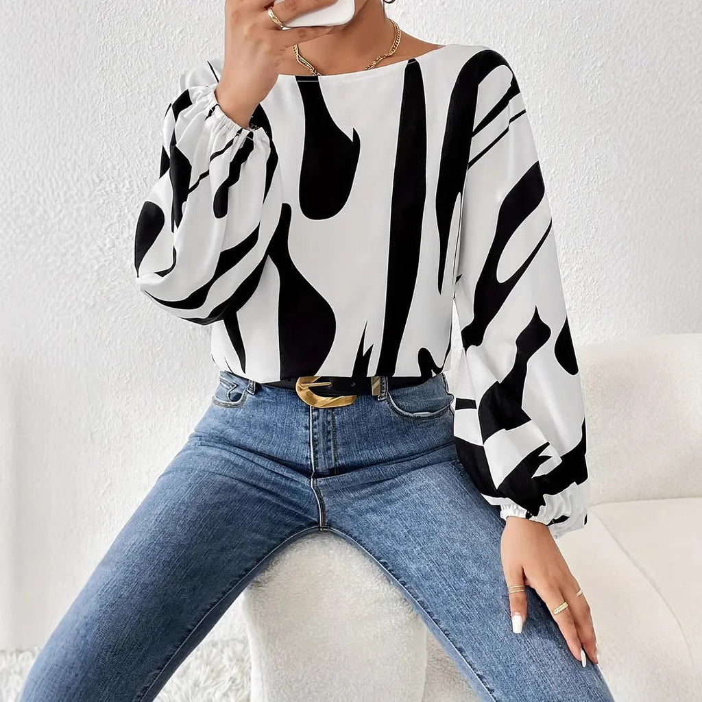 Damen Satin-Bluse mit asymmetrischem Schnitt und auffälligem Print