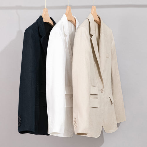 Damen Sommerlicher Leinen‑Mix Blazer mit taillierter Silhouette und Pattentaschen Shop Nory