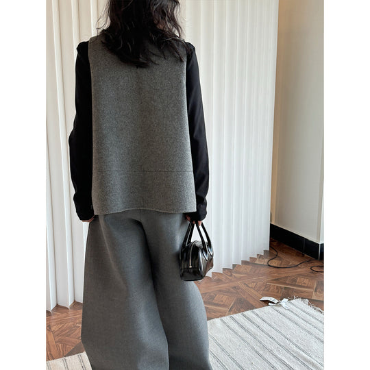 Damen Boxy Wollfilz‑Weste mit A‑Linien‑Schnitt und Eingrifftaschen Shop Nory