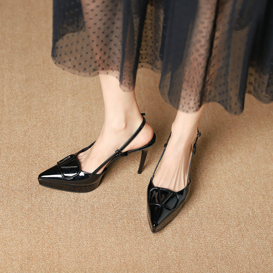 Damen Slingback-Pumps aus Lackleder mit spitzer Zehenkappe, Plateausohle und dekorativer Schnalle Shop Nory