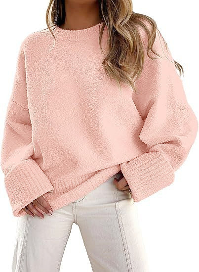 Damen Oversize Bouclé-Strickpullover mit überschnittener Schulter und breiten Bündchen Shop Nory