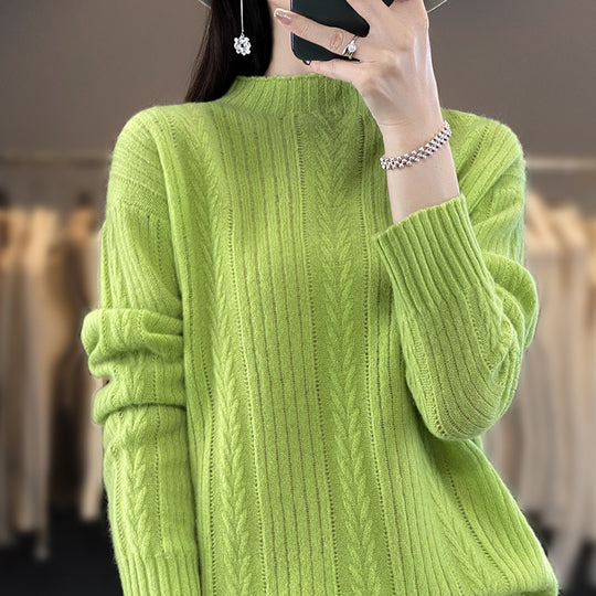 Damen Kaschmirähnlicher Feinstrick-Mockneckpullover mit Ajour‑Zopfmuster und lässiger Oversize‑Passform Shop Nory