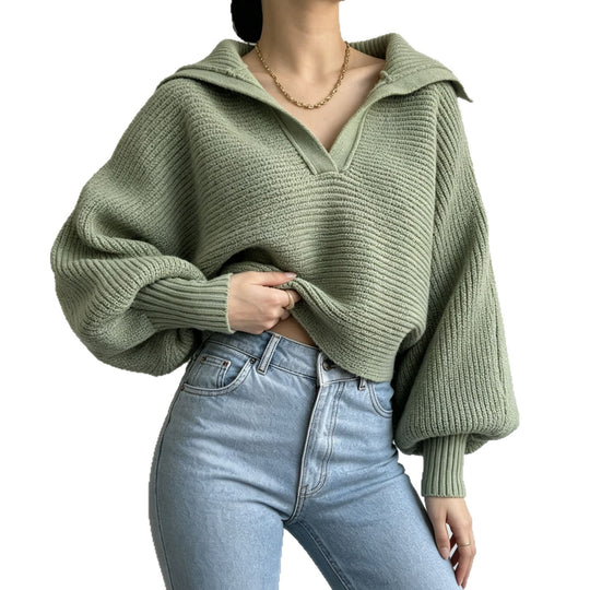 Damen Oversize-Strickpullover mit Matrosenkragen und tiefem V-Ausschnitt Shop Nory