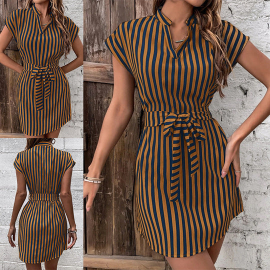 Damen Kurzarm Hemdkleid mit schmalem Taillengürtel