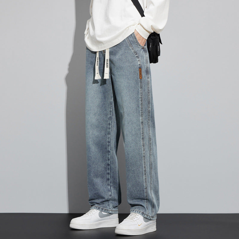 Herren Weite Denim-Hose im Lounge-Style mit Tunnelzugbund und geradem Bein Shop Nory