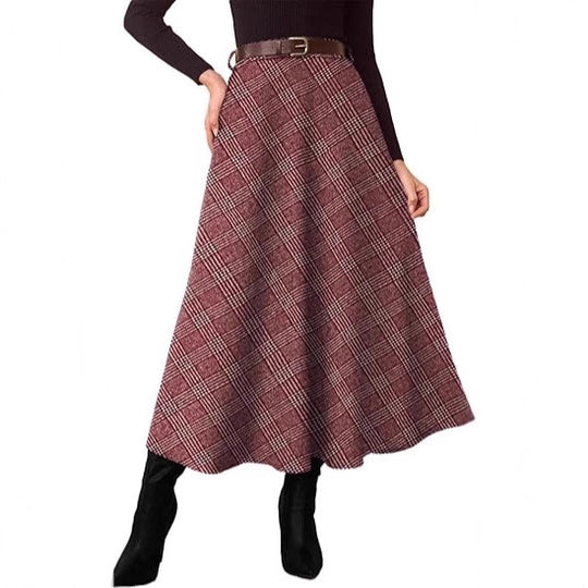 Damen Karierter Midirock in A-Linie mit hoher Taille und seitlichen Eingrifftaschen Shop Nory
