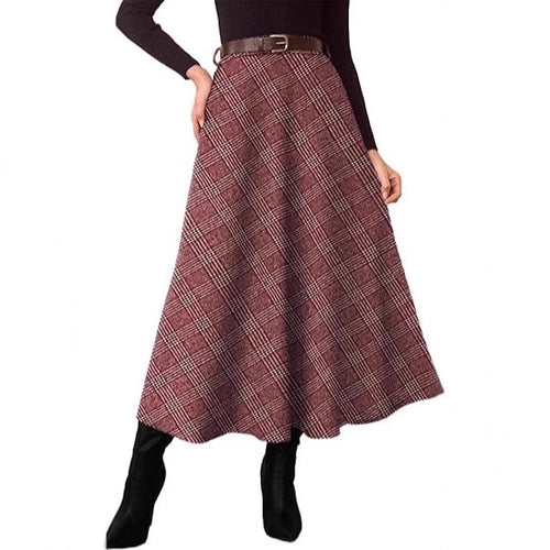 Damen Karierter Midirock in A-Linie mit hoher Taille und seitlichen Eingrifftaschen Shop Nory