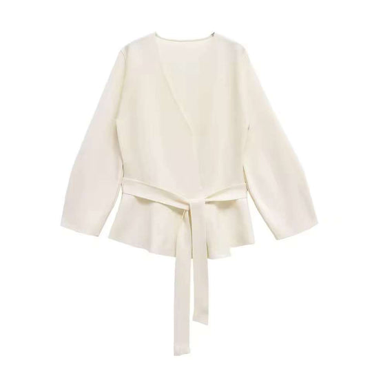 Damen Taillierte Bluse mit Wickelgürtel und Schößchen Shop Nory