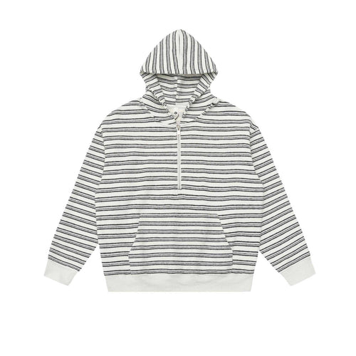 Unisex Gestreiftes Kapuzensweatshirt mit halbem Reißverschluss und Kängurutasche Shop Nory