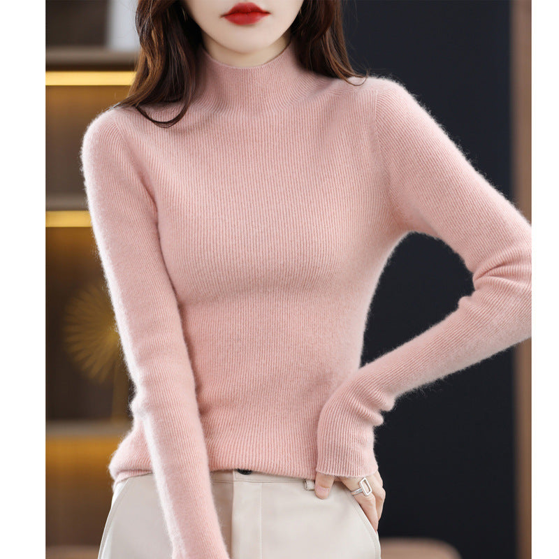 Damen Schmaler Mockneck-Feinstrickpullover mit extrafeiner Rippenstruktur und Kaschmir-Optik Shop Nory