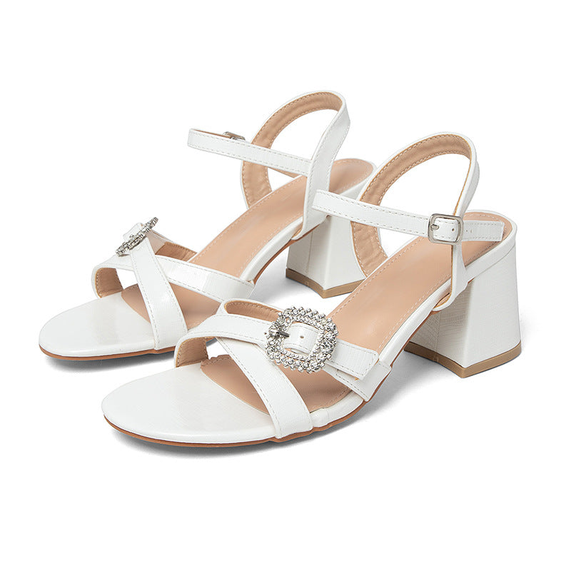 Damen elegante Riemchen-Sandalen mit funkelndem Schnallen-Detail und stabilen Blockabsatz Shopnory