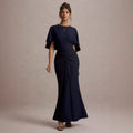 Damen Elegantes Abendkleid mit voluminösen Ärmeln und raffiniertem Wickeldetail