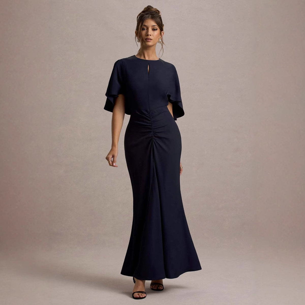 Damen Elegantes Abendkleid mit voluminösen Ärmeln und raffiniertem Wickeldetail