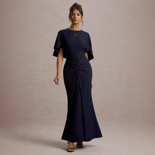 Damen Elegantes Abendkleid mit voluminösen Ärmeln und raffiniertem Wickeldetail