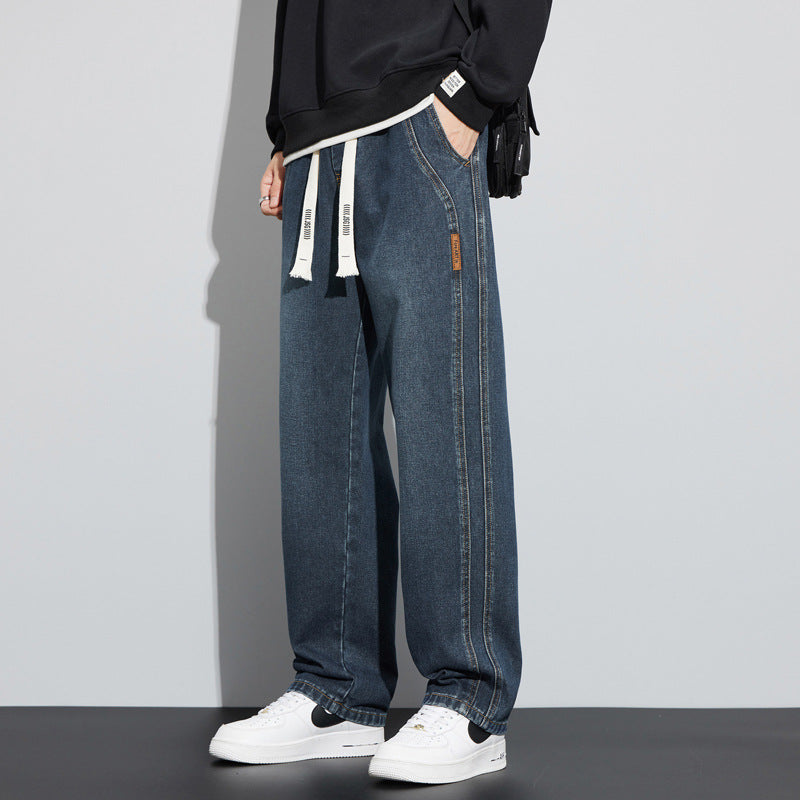 Herren Weite Denim-Hose im Lounge-Style mit Tunnelzugbund und geradem Bein Shop Nory