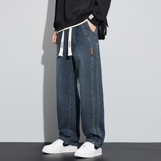 Herren Weite Denim-Hose im Lounge-Style mit Tunnelzugbund und geradem Bein Shop Nory