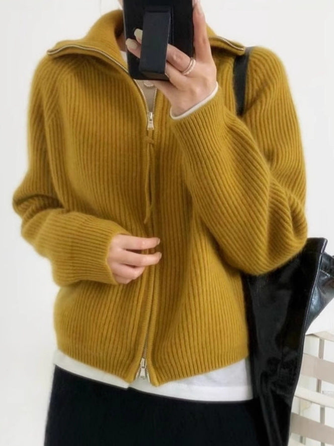 Damen Oversize-Strickjacke mit Reißverschluss, Stehkragen und gerippter Struktur Shop Nory