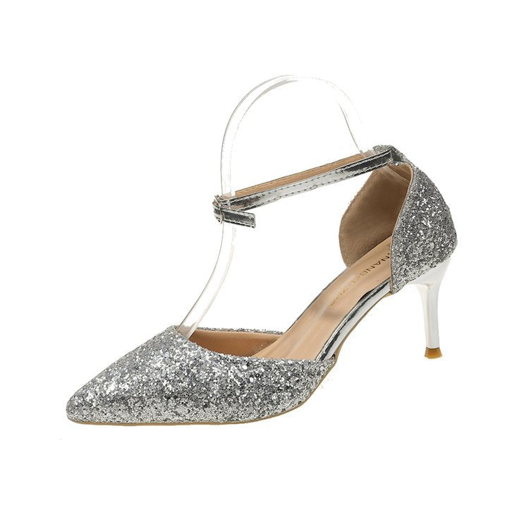 Damen elegante Spitzen High Heels mit transparentem Riemen