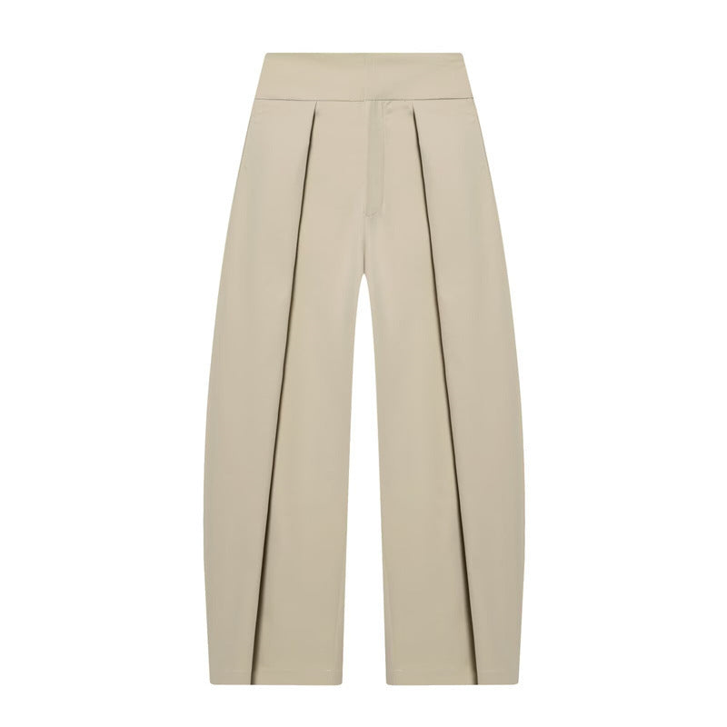 Damen Weite Plissée-Jerseyhose mit hoher Taille und Bügelfalte Shop Nory